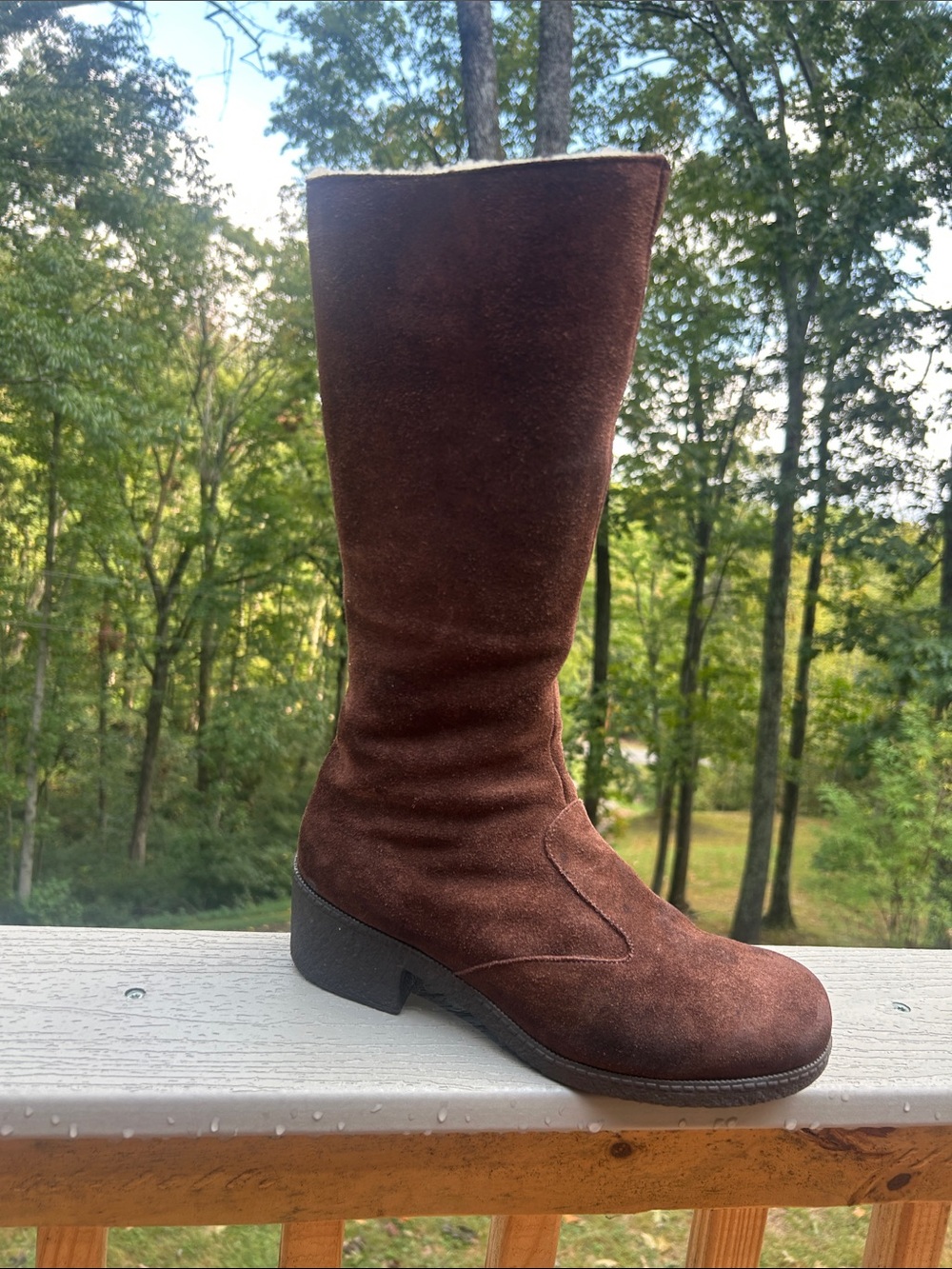 Vintage 1970s Shearling Lined Winter Boots // Brown Suede Knee High Zip Up